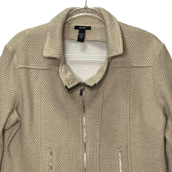 Alfani Jacket Mens Large Textured Knit Moto Beige Full Zip Pockets Notched Colla - Picture 2 of 10